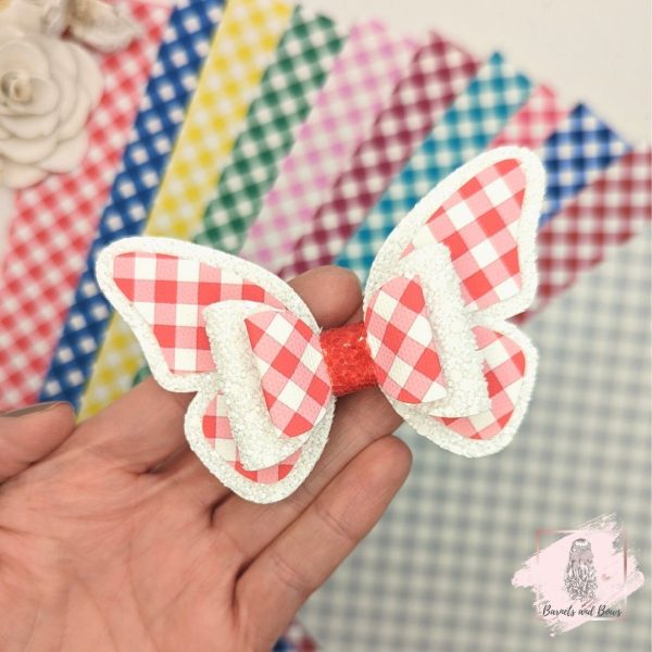 school gingham butterfly bow
