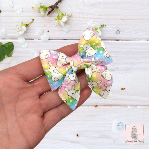 Bunny rainbow cheer bow small