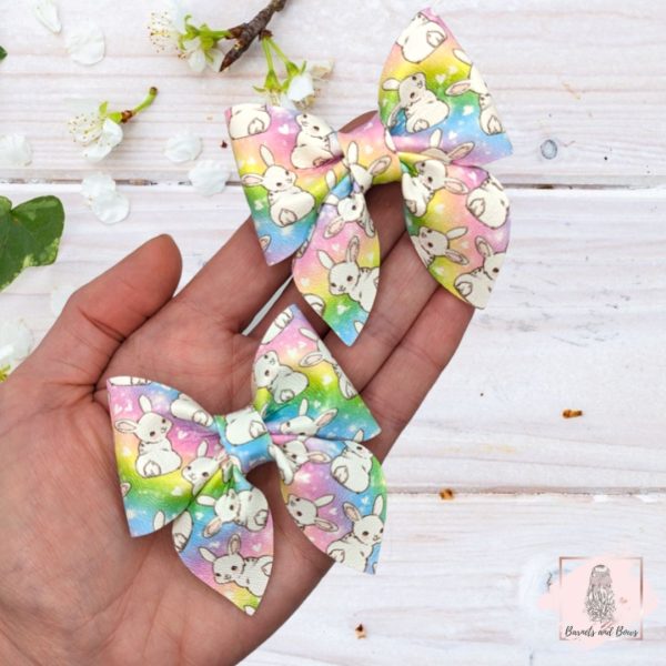 Bunny rainbow cheer bow set