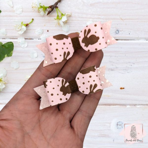 Bunny print pink baby bow set